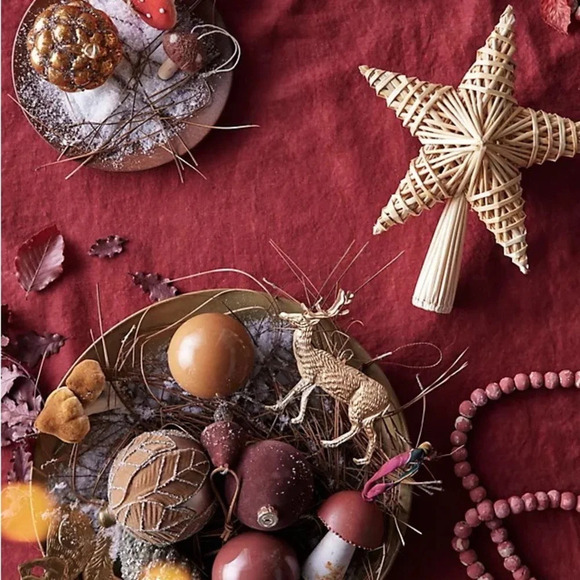 NWT  Anthropologie Set of 2 Gilded Deer Christmas Tree Ornaments - Picture 2 of 2